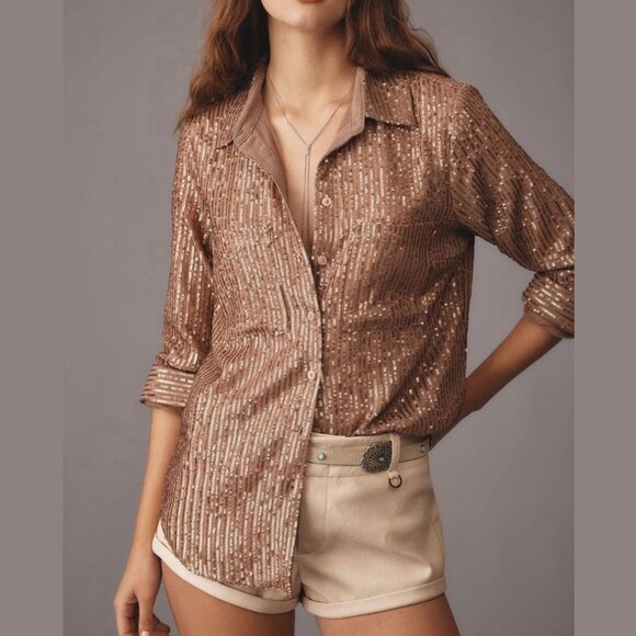 Anthropologie Tops - NWOT Anthropologie The Remie Sequin Buttondown Brown XS